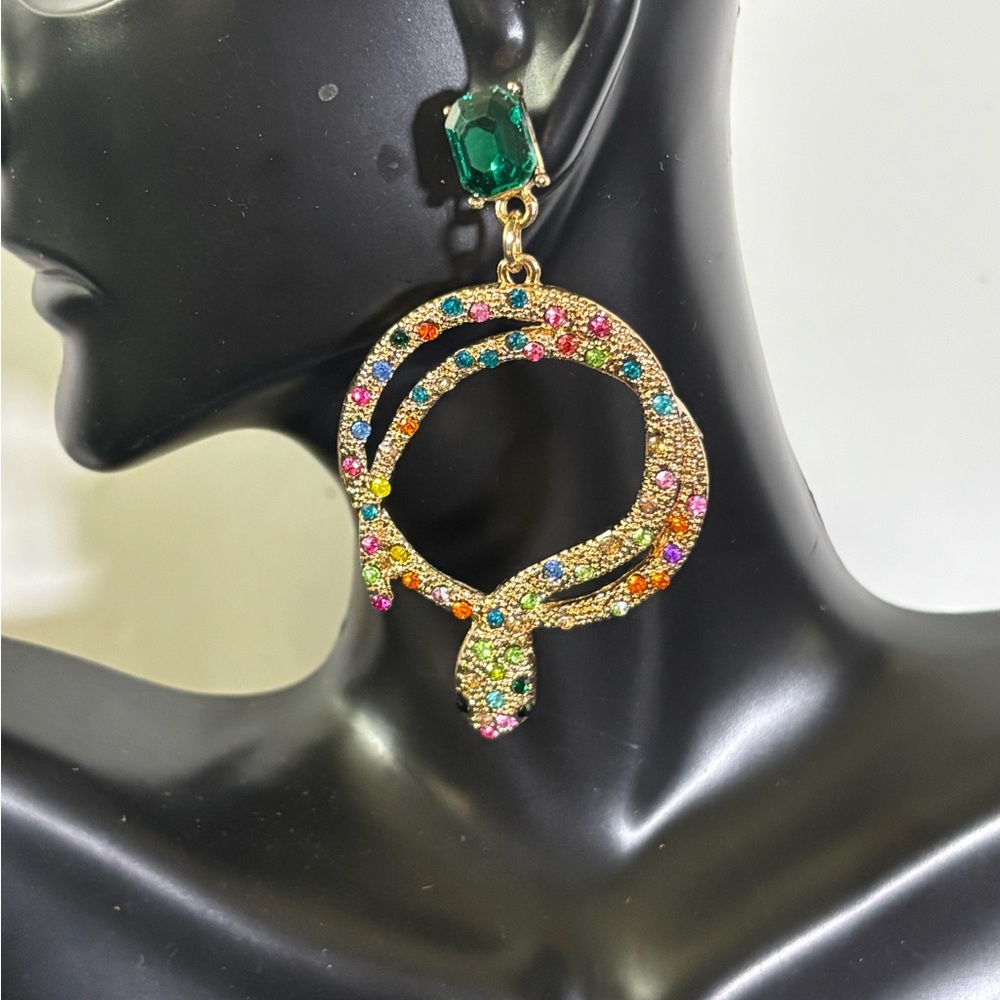 Multi-Color Gold Snake Earrings